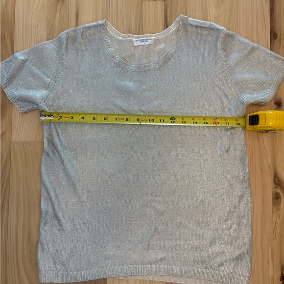 Majesticfilatures Sz Medium Metallic Silver Women’s Sweater Short Sleeve - Picture 7 of 7